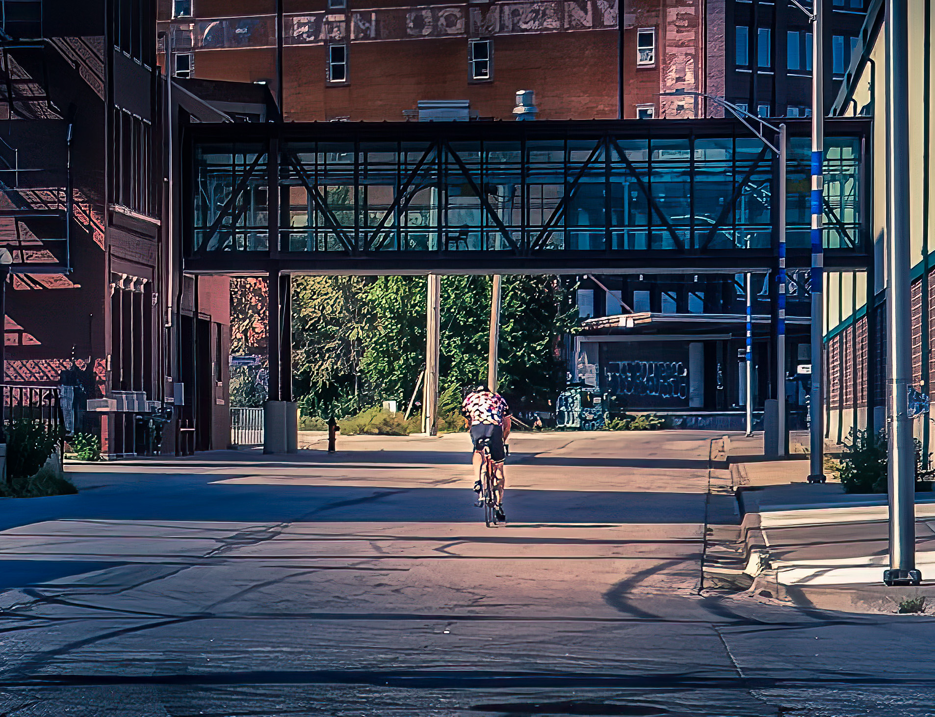 Faultless Event Space  (Faultless starch) another option could be "urban bike path among revitalized century old buildings"